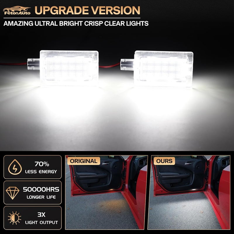 FetonAuto 2PCS White LED Car Door Courtesy Lights Welcome Puddle Lamps for Dodge Charger 2006-2020, for Dodge Challenger Stratus Magnum Avenger Dart Chrysler 300 200 Sebring Step Footwell Lights - Image 2