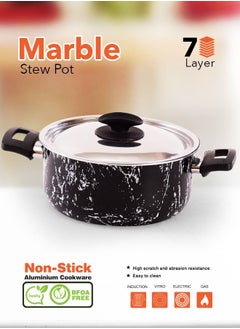 Grandi 8 Piece Cookware Set - Aluminum Pots And Pans - Non-Stick Surface - Bakelite Handles -Stainless Steel Lids - PFOA Free - black marbel  - Image 2