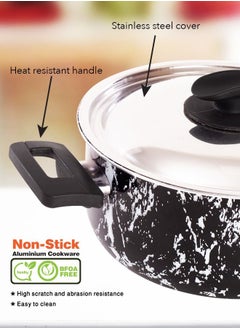 Grandi 8 Piece Cookware Set - Aluminum Pots And Pans - Non-Stick Surface - Bakelite Handles -Stainless Steel Lids - PFOA Free - black marbel  - Image 3