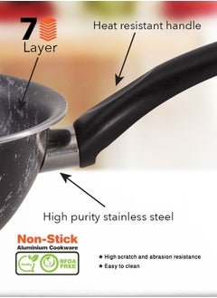 Grandi 8 Piece Cookware Set - Aluminum Pots And Pans - Non-Stick Surface - Bakelite Handles -Stainless Steel Lids - PFOA Free - black marbel  - Image 5