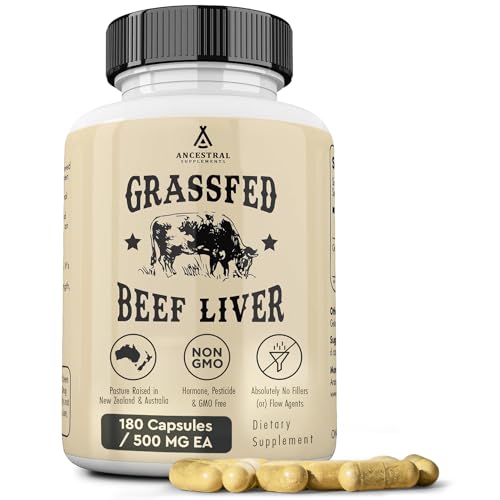 Ancestral Supplements Grass Fed Beef Liver 180 Capsules Supports Energy Production Detoxification Digestion Immunity and Full Body Wellness NonGMO Freeze Dried Liver Health Supplement