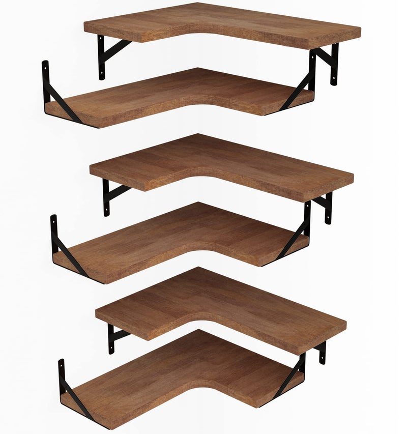 LEOPO Corner Floating Shelves Set of 6 Hardwood Storage Shelves Cozy  Dependable Floating Shelves for Bedroom Living Room Kitchen Office and More