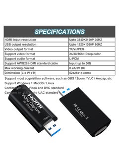 4K HDMI to USB 3.0 Capture Card Video Capture Card Device 1080P 60FPS Cam Link Card Game Capture Card Adapter Screen Record Capture Device for Streaming Gaming Video Conference - pzsku/Z502DD3360765A568F04DZ/45/_/1703223280/88afc9bd-420c-402d-9745-92fa3cb2d62a