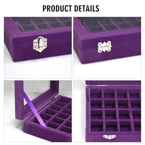 Vicoter Velvet Jewelry Box 24 Grid Jewelry Ring Display Organiser Box Tray Holder Earrings Storage Case for Girls Wife Mom Women (Purple) - Image 4