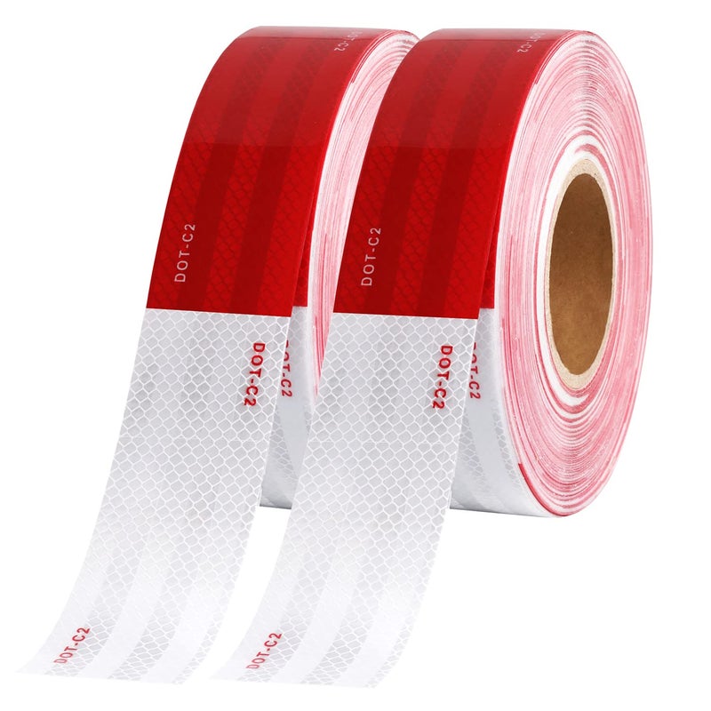 WAENLIR 2 inch x 200Feet Reflective Safety Tape DOT-C2 Waterproof Red and White Adhesive Conspicuity Tape for Trailer, Outdoor, Cars, Trucks - Image 1