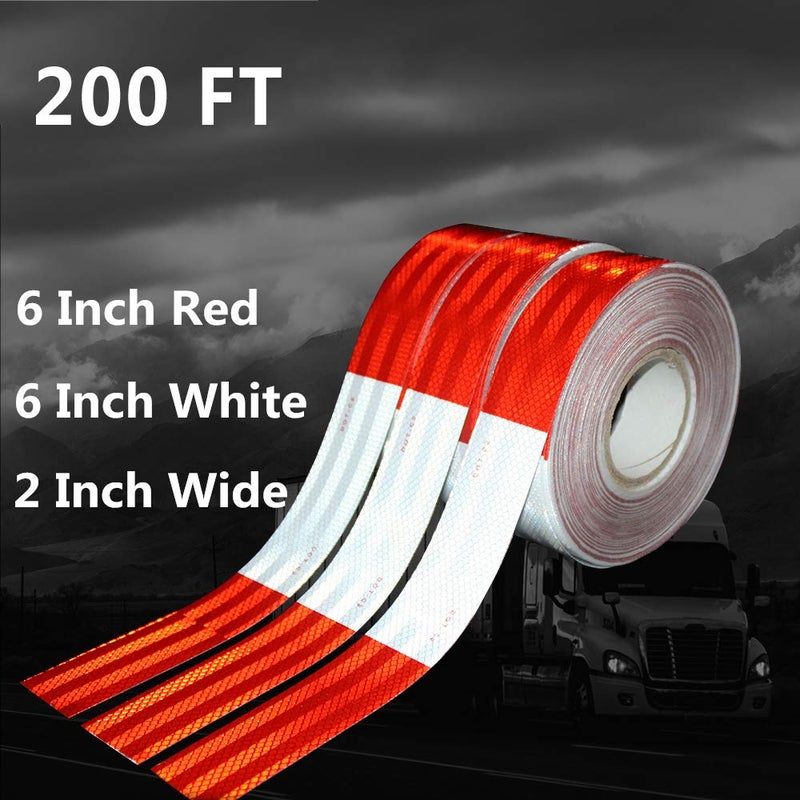 WAENLIR 2 inch x 200Feet Reflective Safety Tape DOT-C2 Waterproof Red and White Adhesive Conspicuity Tape for Trailer, Outdoor, Cars, Trucks - Image 2