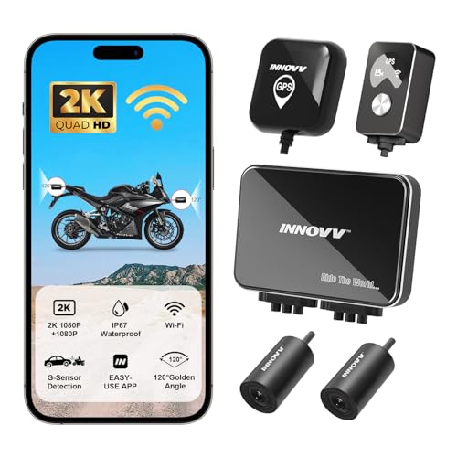INNOVV K7 Motorcycle Dash Cam, 2K + 2K Front and Rear Camera with EIS Anti-Shake, Motorcycle DashCam with 24hr Sentry Mode, Emerg Auto Save GPS, App Connect, IP67 Waterproof, Max Support 512 GB - Image 1