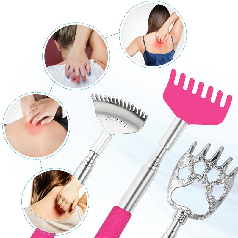 Yeipis 3 Pack Different Back Scratcher Metal Portable Telescoping Back scratchers with Rubber Handles, Extendable Back Massager Tool, Great Stocking Stuffers for Men Women Kids Adultsï¼ˆPinkï¼‰ - Image 2