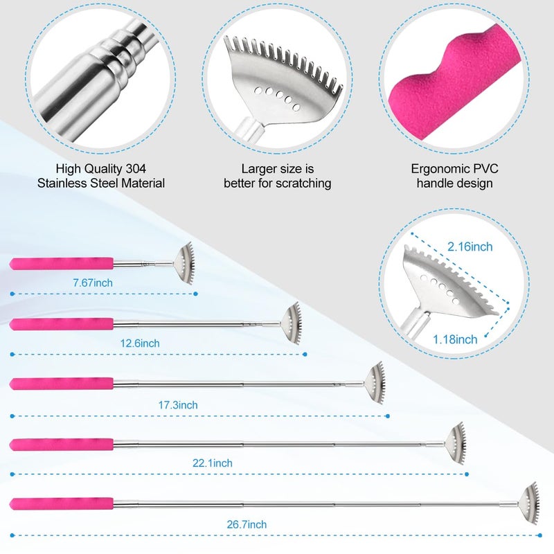 Yeipis 3 Pack Different Back Scratcher Metal Portable Telescoping Back scratchers with Rubber Handles, Extendable Back Massager Tool, Great Stocking Stuffers for Men Women Kids Adultsï¼ˆPinkï¼‰ - Image 5