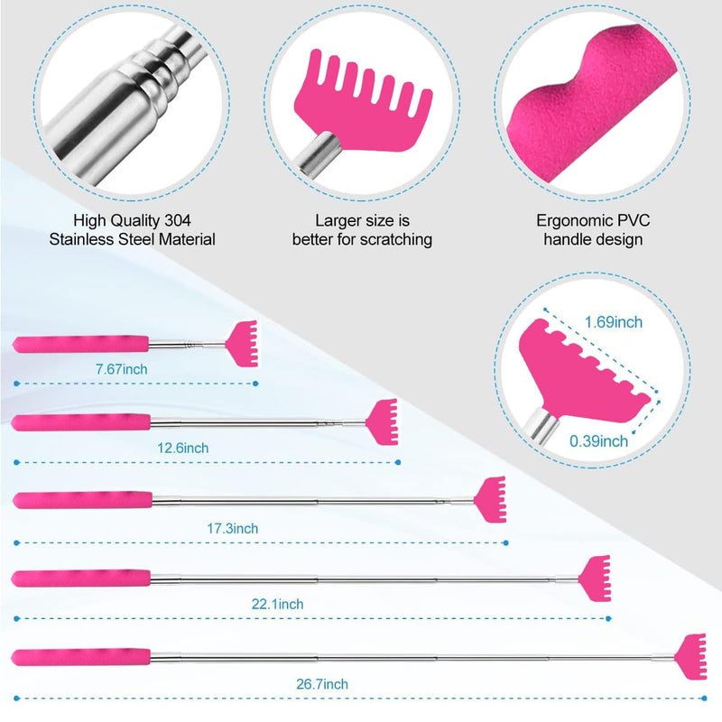 Yeipis 3 Pack Different Back Scratcher Metal Portable Telescoping Back scratchers with Rubber Handles, Extendable Back Massager Tool, Great Stocking Stuffers for Men Women Kids Adultsï¼ˆPinkï¼‰ - Image 4