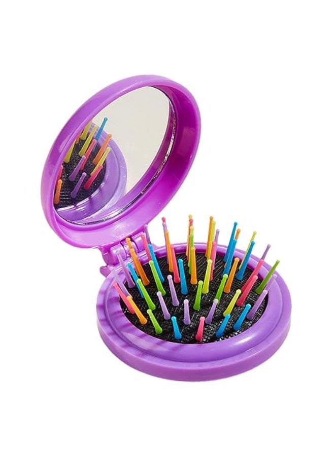 مشط تدليك دائري للشعرمشط تصفيف مع مراه قابله للطي مثالياً للاستخدام أثناء التنقل أو السفر. الأسنان المرنة توفر تدليكاً لطيفاً لفروة الرأس خفيفه الوزن (موف) - Image 1