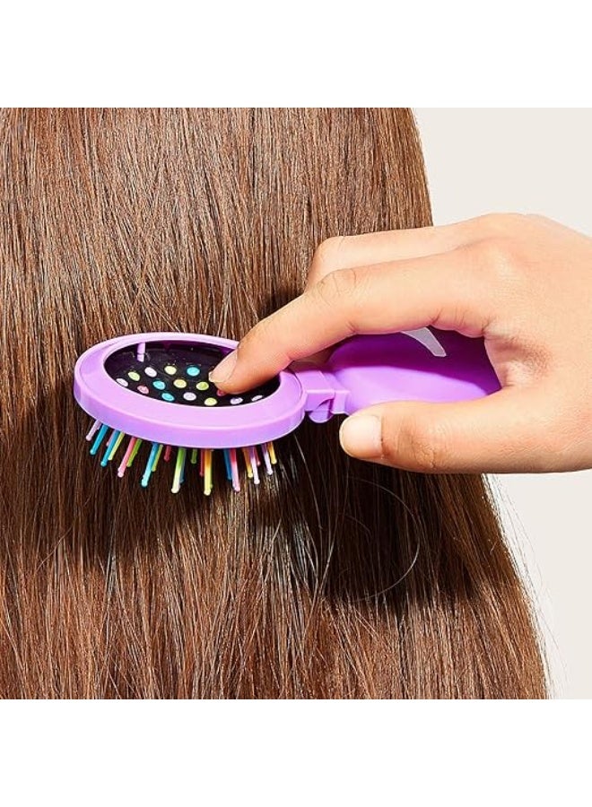 مشط تدليك دائري للشعرمشط تصفيف مع مراه قابله للطي مثالياً للاستخدام أثناء التنقل أو السفر. الأسنان المرنة توفر تدليكاً لطيفاً لفروة الرأس خفيفه الوزن (موف) - Image 2