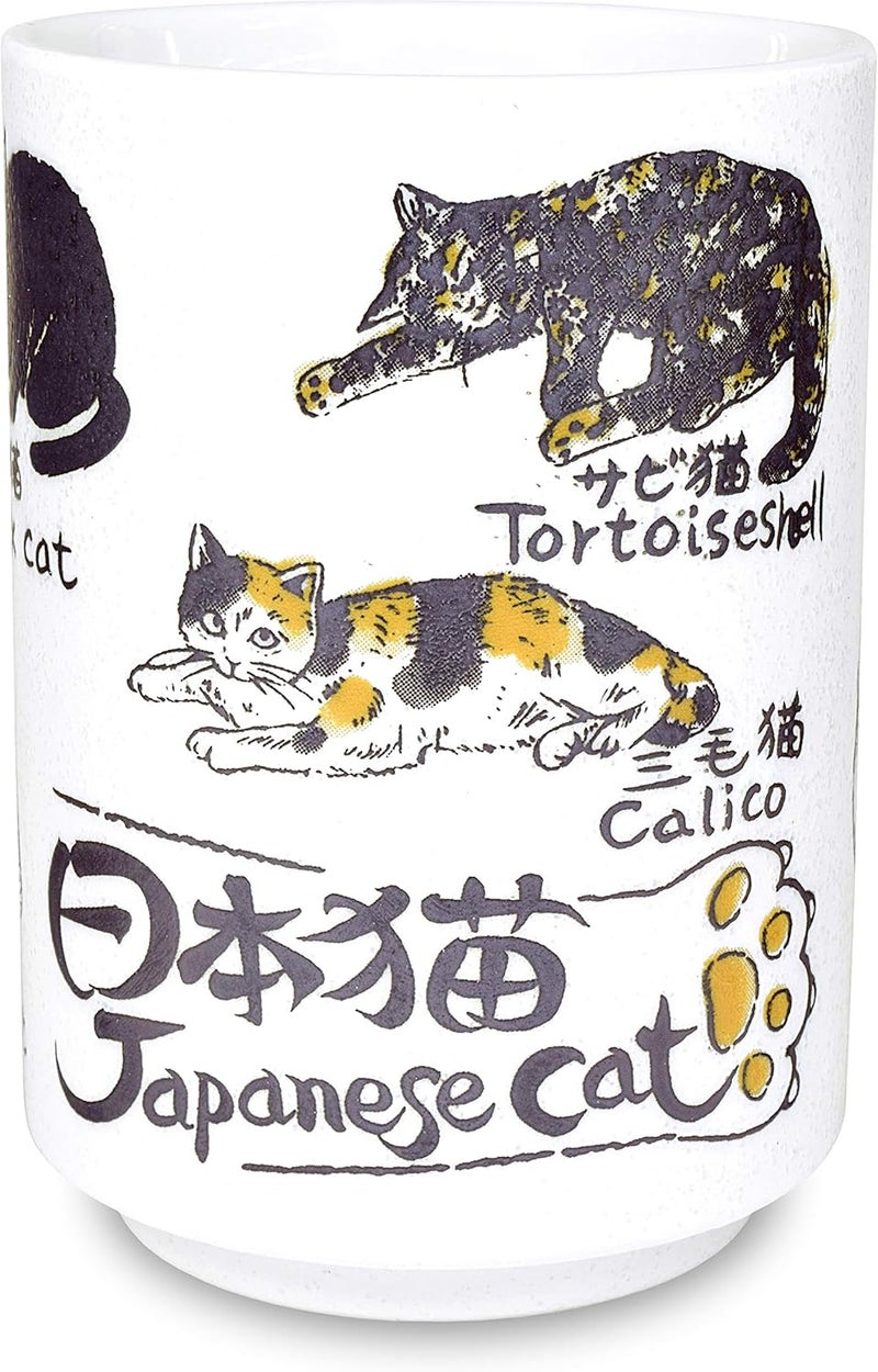 Mino Ware Traditional Japanese Yunomi Tea Cups Japanese Cat Design for Green Tea Matcha Tea - Image 1