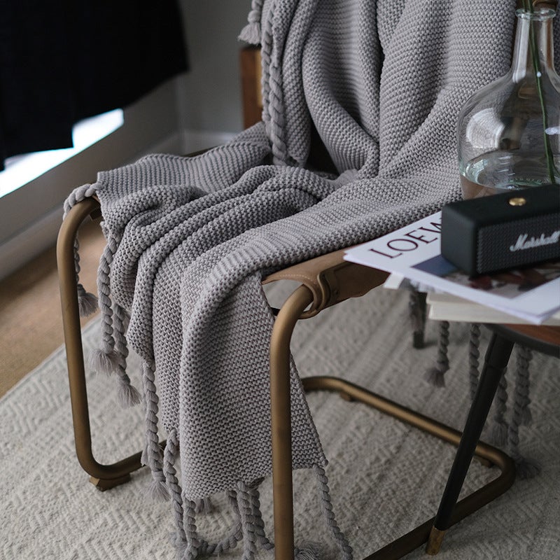 Autumn Nordic Knitted Blanket Thick Sofa Throw Grey 