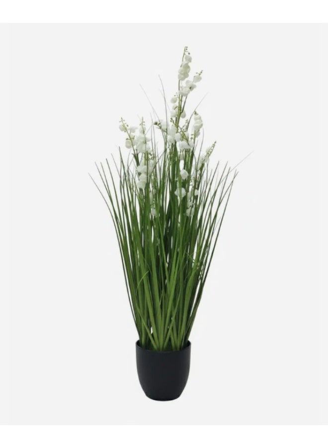 AKDC Artificial Grass with White Flowers - Potted in Plastic Pot, Adds Elegant Touch to Gardens or Interiors, 80 cm Tall,"- Blends plastic grass blades with delicate white flowers for a serene, meadow-like effect. - Image 2