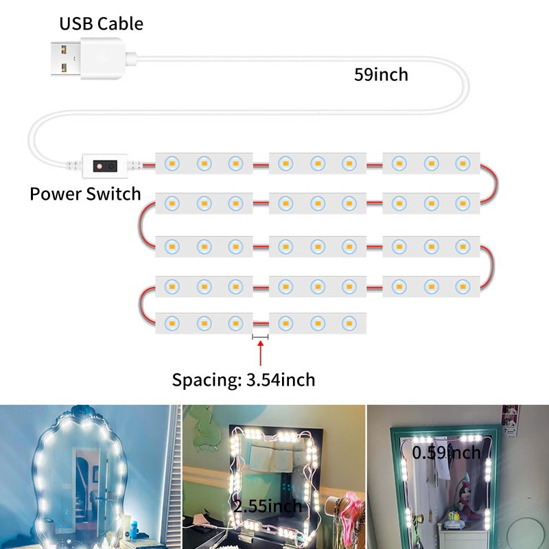 14PCS LED Makeup Mirror Lights Smart Sensor Control Vanity Mirror Lights Bathroom Mirror Light with 1.5m USB Cable LED Dimmable Strip Lights - Image 4