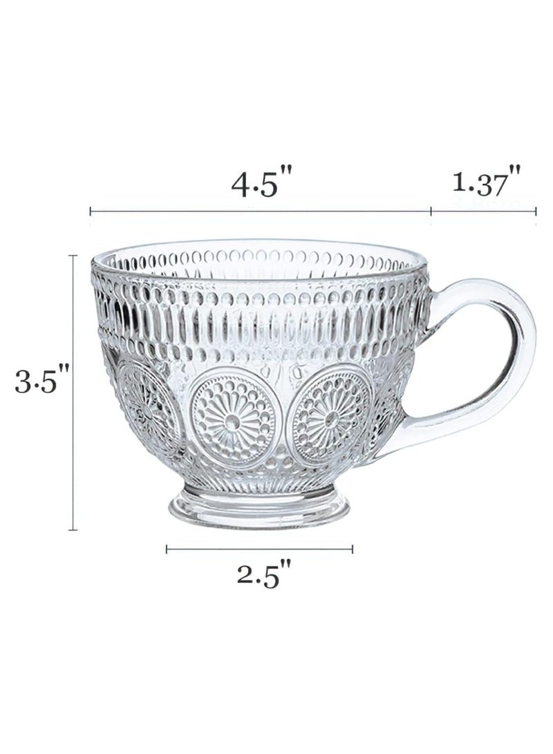 Beauenty Pack of 2 Glass Coffee Mugs with Handles 14 Ounces Embossed Tea Cups Vintage Drinking Glassware for Water Milk Latte Cappuccino Dessert Beverage  - Image 2