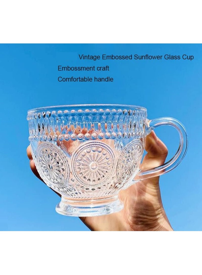 Beauenty Pack of 2 Glass Coffee Mugs with Handles 14 Ounces Embossed Tea Cups Vintage Drinking Glassware for Water Milk Latte Cappuccino Dessert Beverage  - Image 3