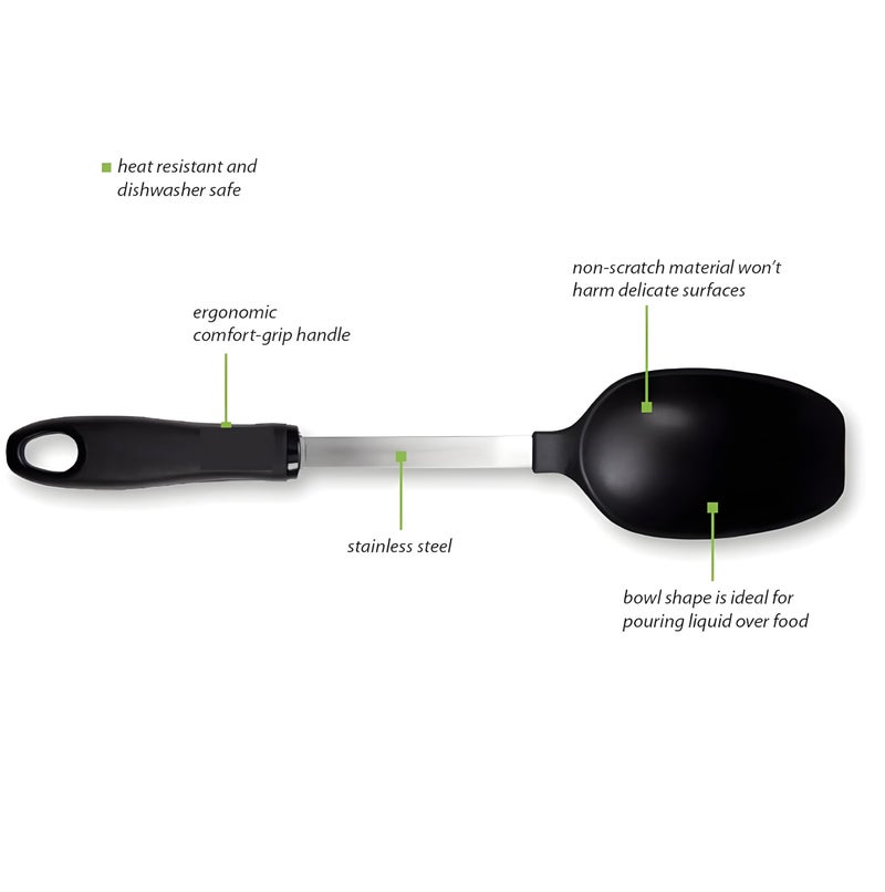 Bexter Everyday 13-Inch Flat Edge Basting Spoon â€“ Heat Resistant Nylon Head (Safe to 400Â°F) with Stainless Steel Connection â€“ Safe for Nonstick & Ceramic Cookware, Durable Kitchen Spoon - Image 3