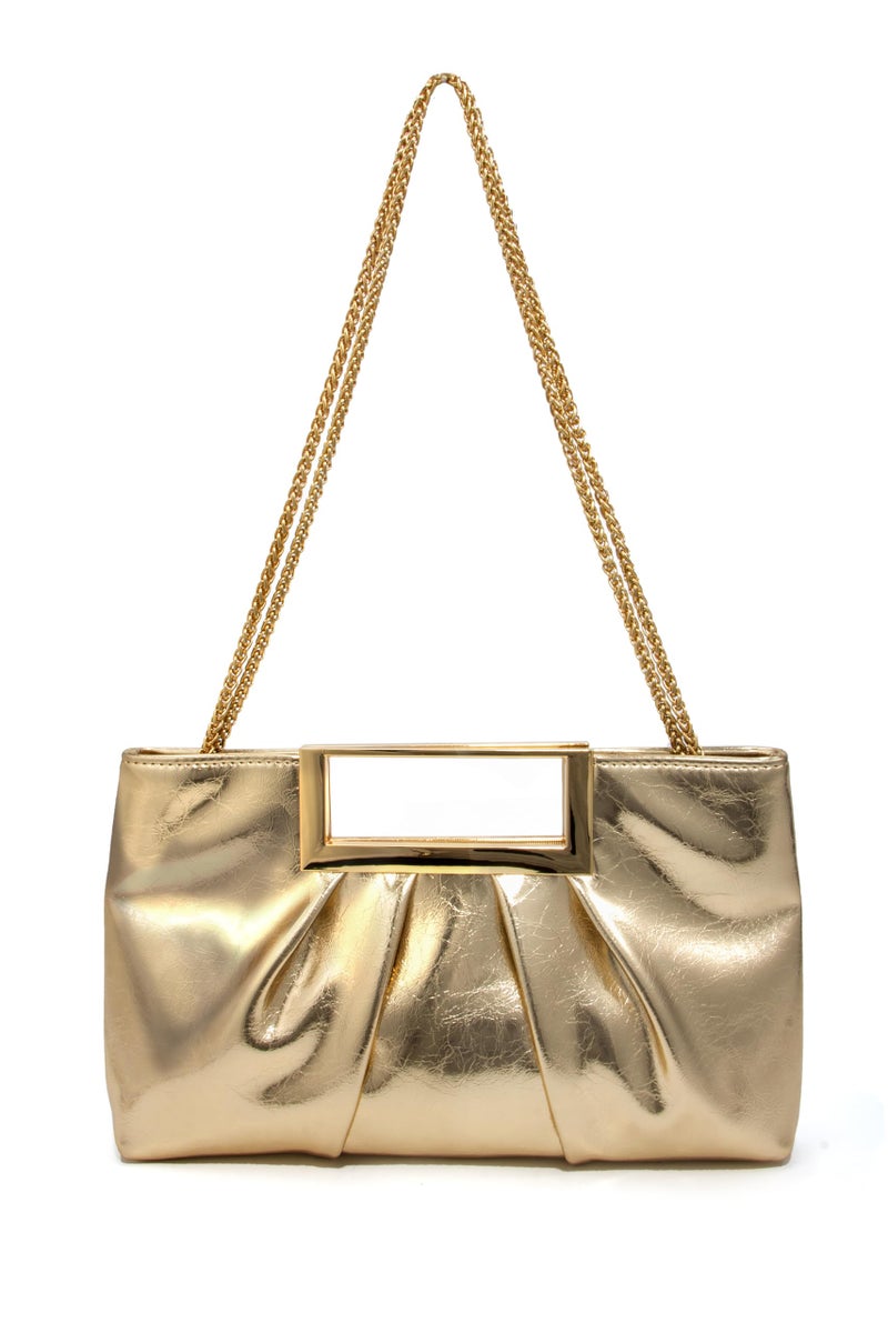 CARIEDO Evening Clutch Purse Gold PU Leather for Women - Vegan Leather Wedding Bag with Chain Strap for Bride Bridal Party - Image 4