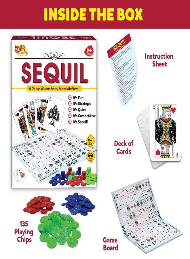 Little Berry Sequil Board Game for Kids & Adults | Strategy Card & Board Game with Chips | Family Party Game Night | Educational Thinking Game | 2–12 Players | Indoor Fun Game for Ages 7+ - Image 2