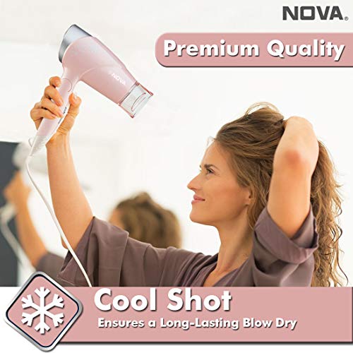 Nova NHP 8202 Premium 1400 Watts Hot and Cold Foldable Hair Dryer for Women (Pink) - Image 2
