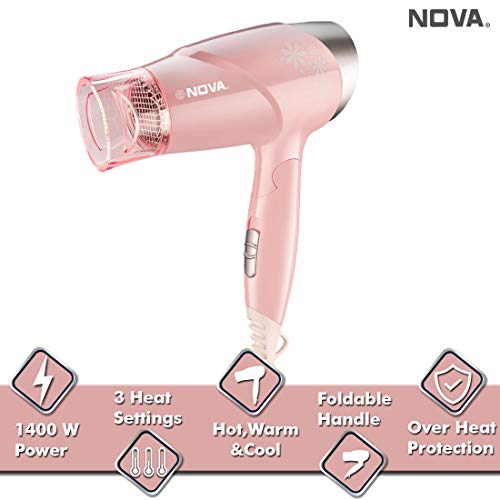Nova NHP 8202 Premium 1400 Watts Hot and Cold Foldable Hair Dryer for Women (Pink) - Image 4