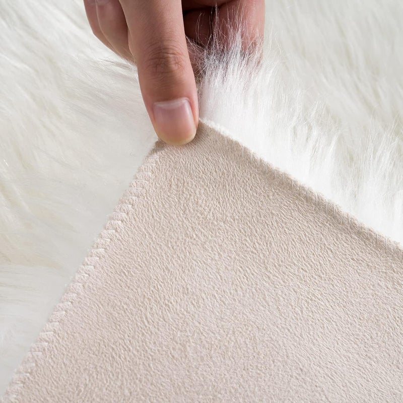 Ciicool White Fluffy Faux Fur Rug, Small Washable Sheepskin for Bedroom, Sofa Couch Seat Cushion, Thick Shaggy Carpets for Bedside Living Room, 2x4 ft - Image 5
