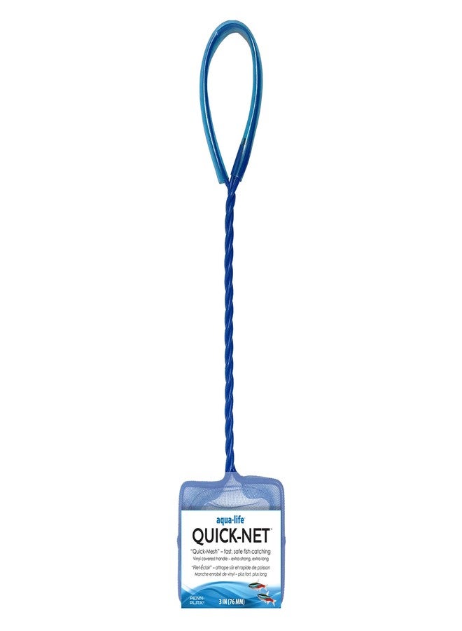 Penn Plax Penn-Plax Quick-Net Aquarium Fish Net - 3 x 2.25 in Fine Mesh, 10 in Vinyl-Covered Braided Handle - Small Aquarium Cleaning Tool for Gentle Fish Handling - Use in Freshwater & Saltwater Tanks - Blue - Image 1