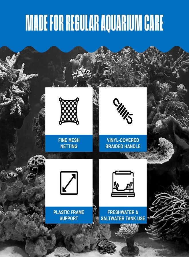 Penn Plax Penn-Plax Quick-Net Aquarium Fish Net - 3 x 2.25 in Fine Mesh, 10 in Vinyl-Covered Braided Handle - Small Aquarium Cleaning Tool for Gentle Fish Handling - Use in Freshwater & Saltwater Tanks - Blue - Image 5