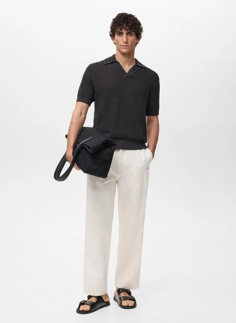 Mango Man Crochet Cotton Polo Shirt