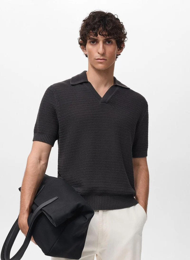مانجو Crochet Cotton Polo Shirt