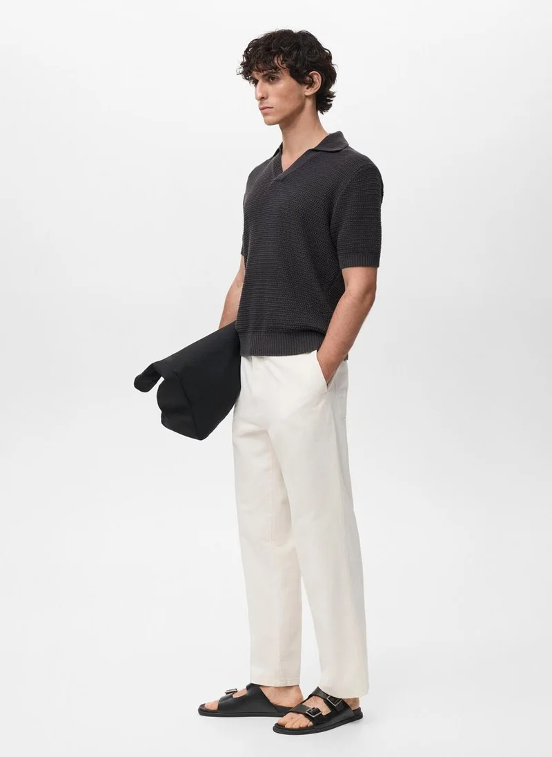 Mango Man Crochet Cotton Polo Shirt