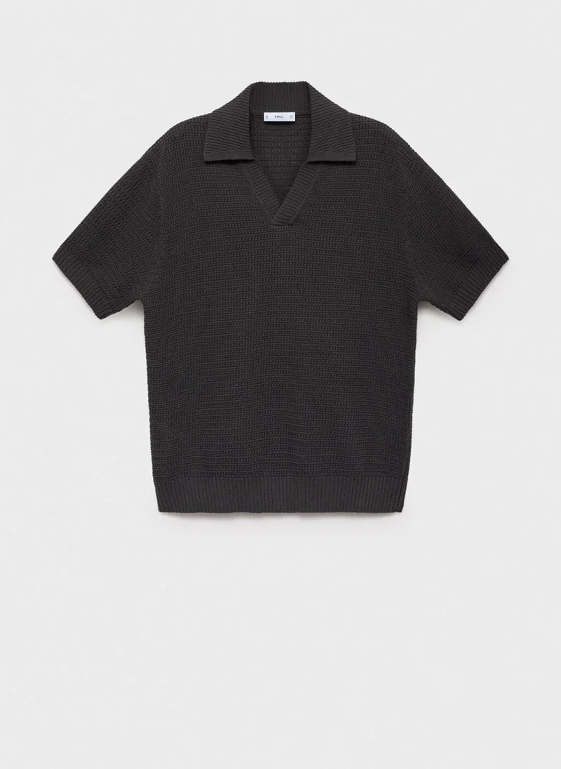Mango Man Crochet Cotton Polo Shirt