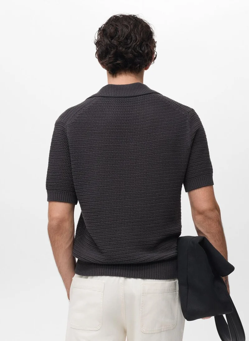 Mango Man Crochet Cotton Polo Shirt