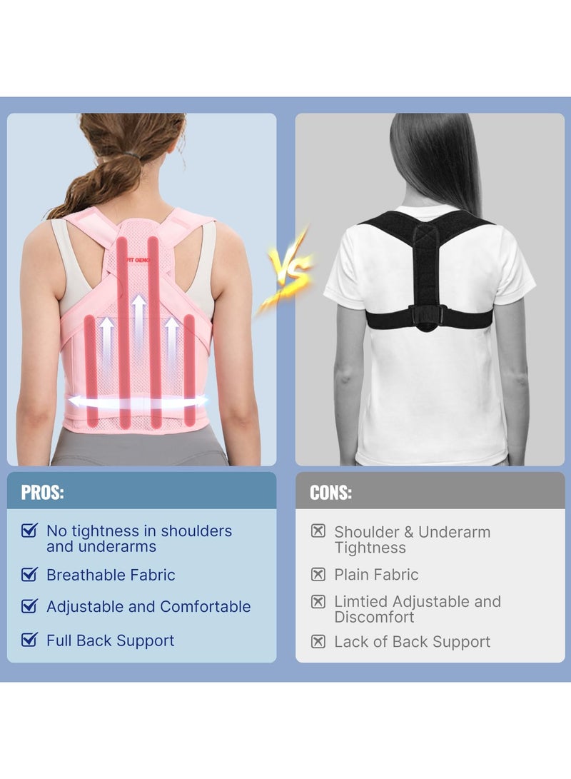 Bukela Back Brace and Adjustable Posture Corrector And Trainer for Women and Men , Back Straightener , Scoliosis and Hunchback Correction , Back Pain , Spine Support , Pink , Medium - Image 2