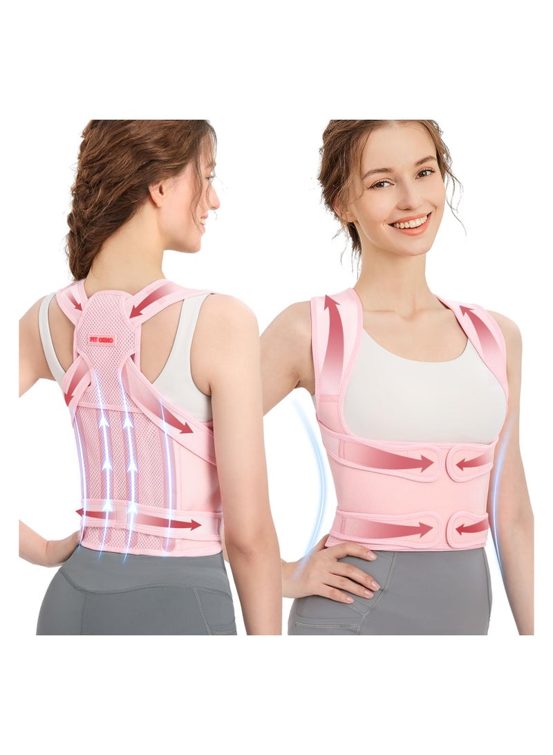 Bukela Back Brace and Adjustable Posture Corrector And Trainer for Women and Men , Back Straightener , Scoliosis and Hunchback Correction , Back Pain , Spine Support , Pink , Medium - Image 1
