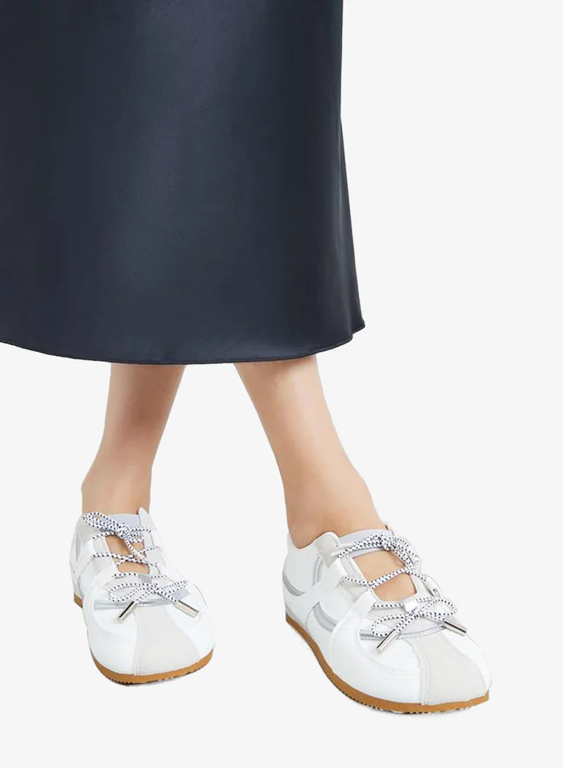 Styli White Leather Lace Up Sneakers