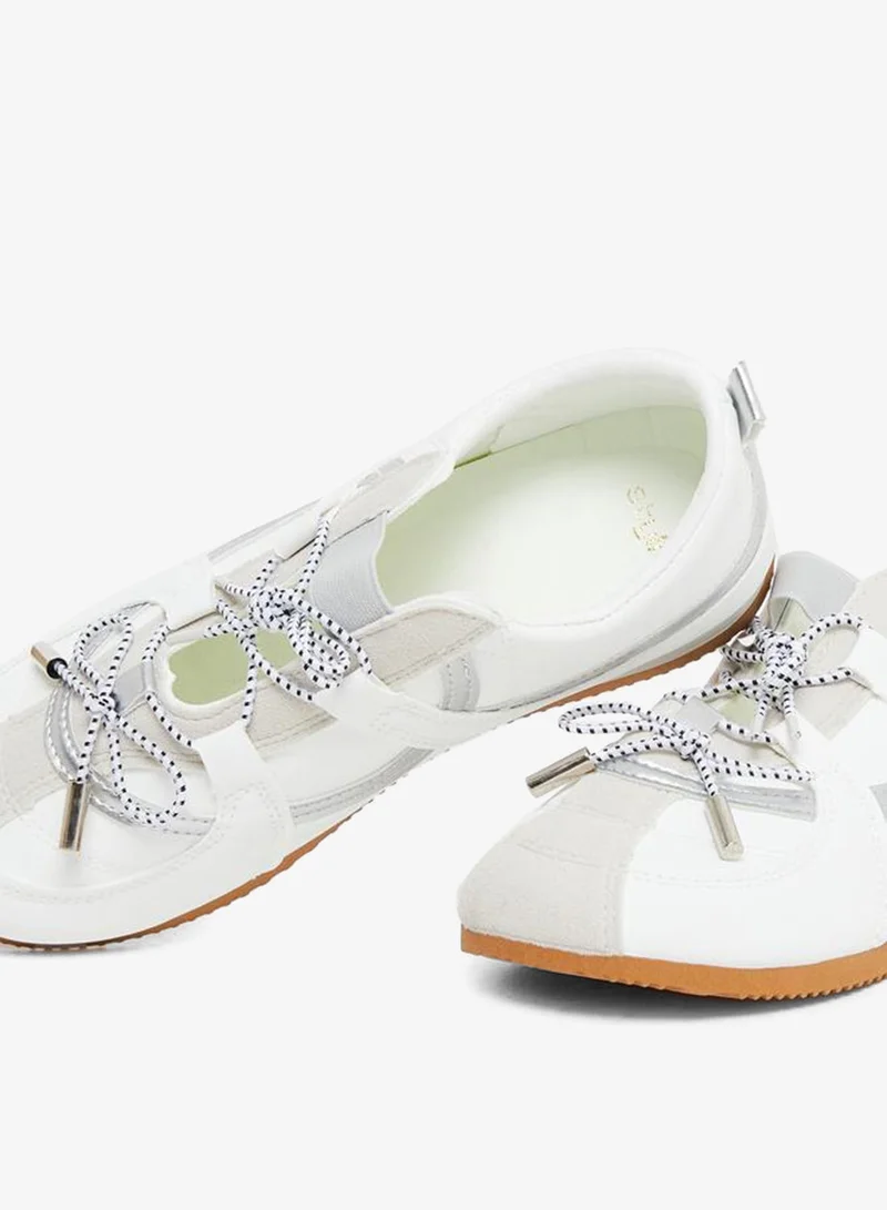 Styli Active White White Leather Lace Up Sneakers for Women | Best Price UAE