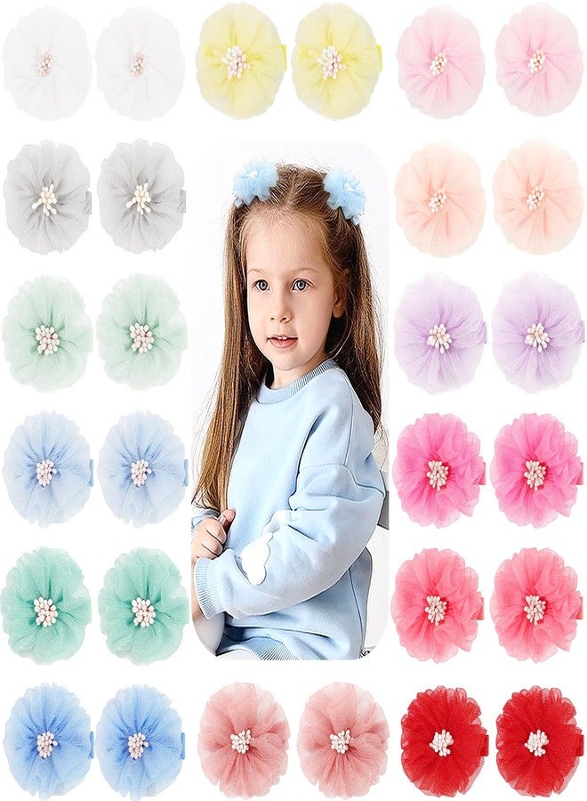 DeD 28PCS 2" Chiffon Flower Hair Clips with Pistil Tiny Hair Clips Fine Hair Accessories for Girls Infants Toddlers Set of 14 Pairs - Image 1