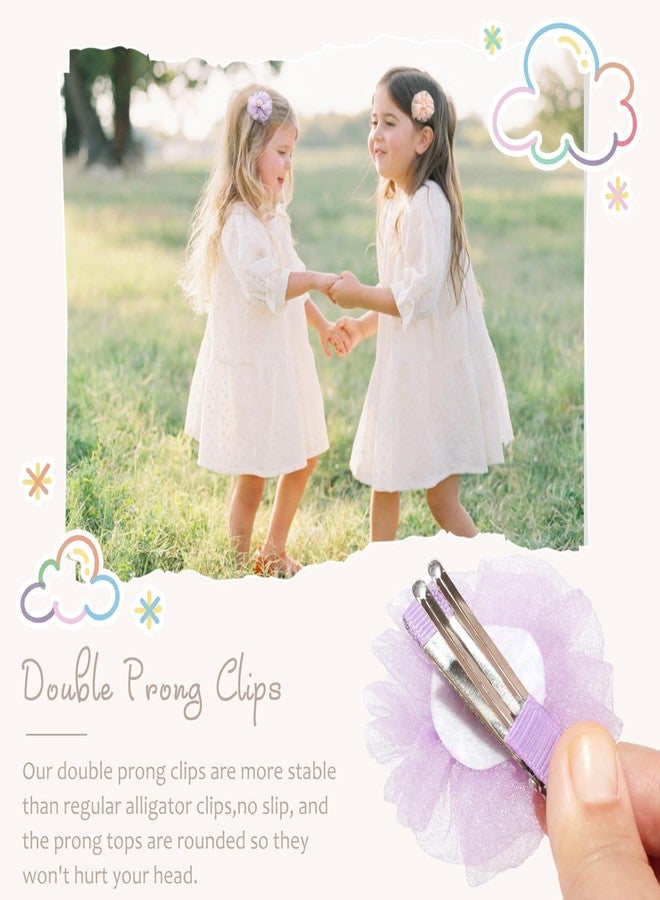 DeD 28PCS 2" Chiffon Flower Hair Clips with Pistil Tiny Hair Clips Fine Hair Accessories for Girls Infants Toddlers Set of 14 Pairs - Image 3