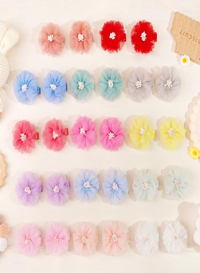 DeD 28PCS 2" Chiffon Flower Hair Clips with Pistil Tiny Hair Clips Fine Hair Accessories for Girls Infants Toddlers Set of 14 Pairs - Image 5