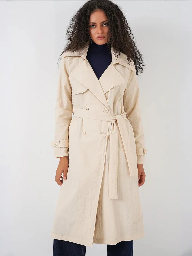 بيغ دارت معطف ترنش طويل مزدوج الصدر مع جيوب