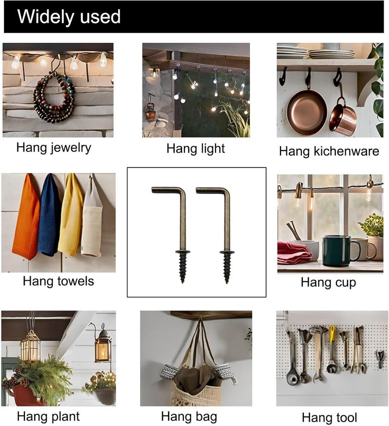 IDEALSV 2 Inch 1 Shape Screw Hooks Bronze L Shape Hooks 7 Shape Screw in Hooks 20 Pack - Image 1