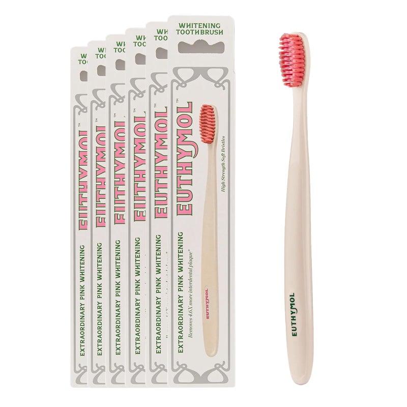 Euthymol Whitening Toothbrush (White, 6 Count) - Premium Soft Dual-Tension Bristles. Advanced Plaque Removal, Stain Reduction. - Image 1