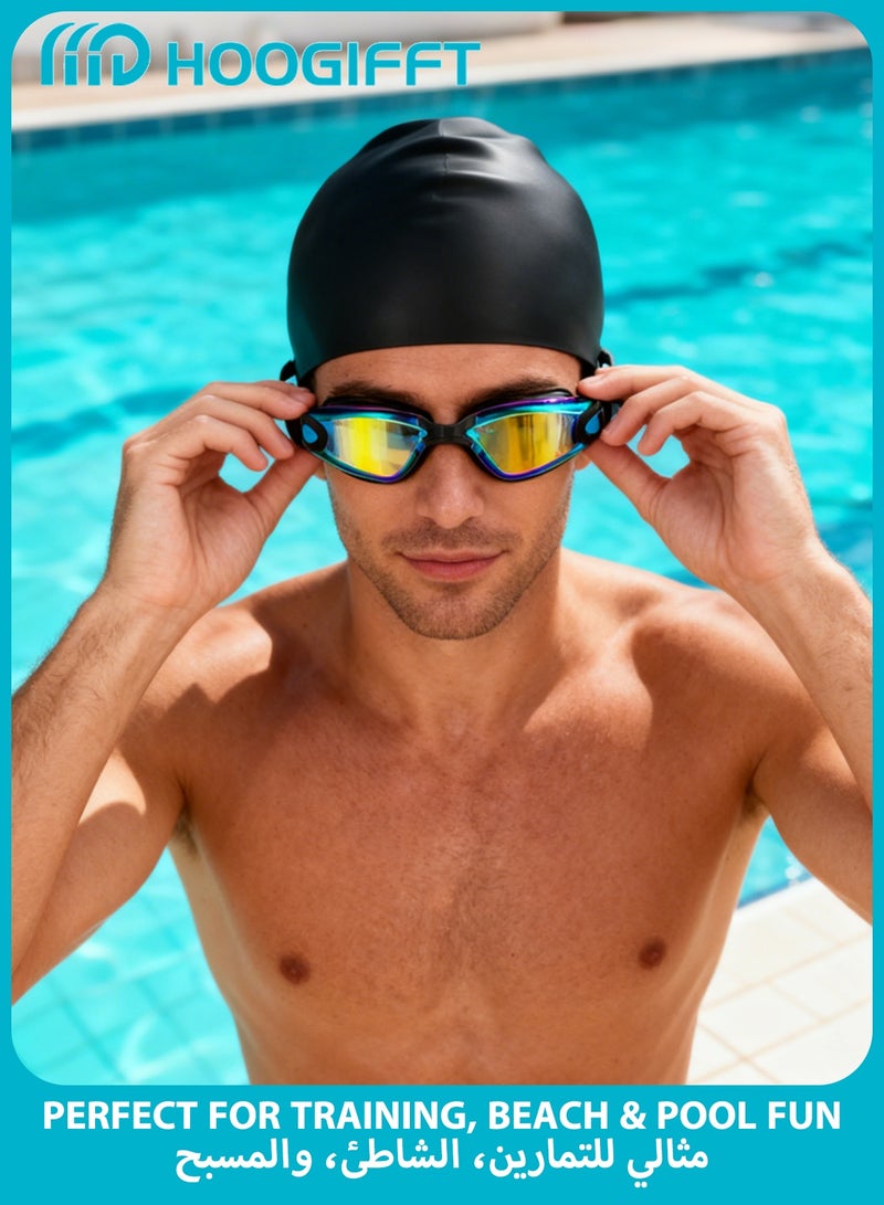 HOOGIFFT 6-in-1 Anti-Fog Swimming Goggles Set with Cap, Earplugs & Nose Clip, Leak-Proof UV Protection Swim Glasses, Adjustable Waterproof Goggles for Men & Women - Image 3
