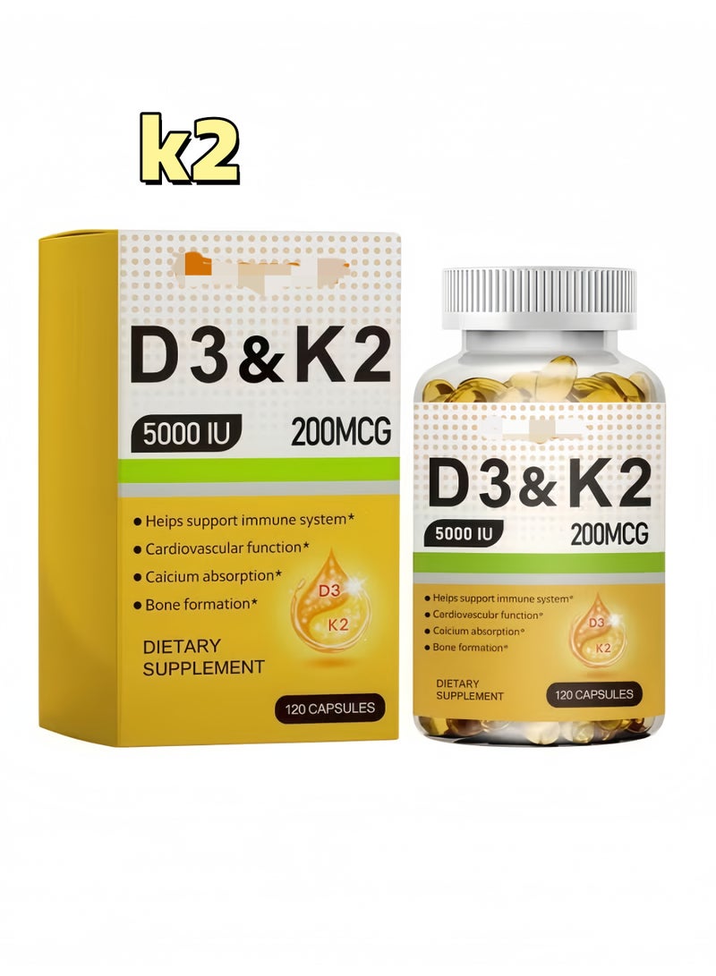 K2 Vitamin D3 5000 IU & K2 200 MCG Capsules, Support Immune System, Calcium Absorption & Bone Health, 120 Count - Image 1