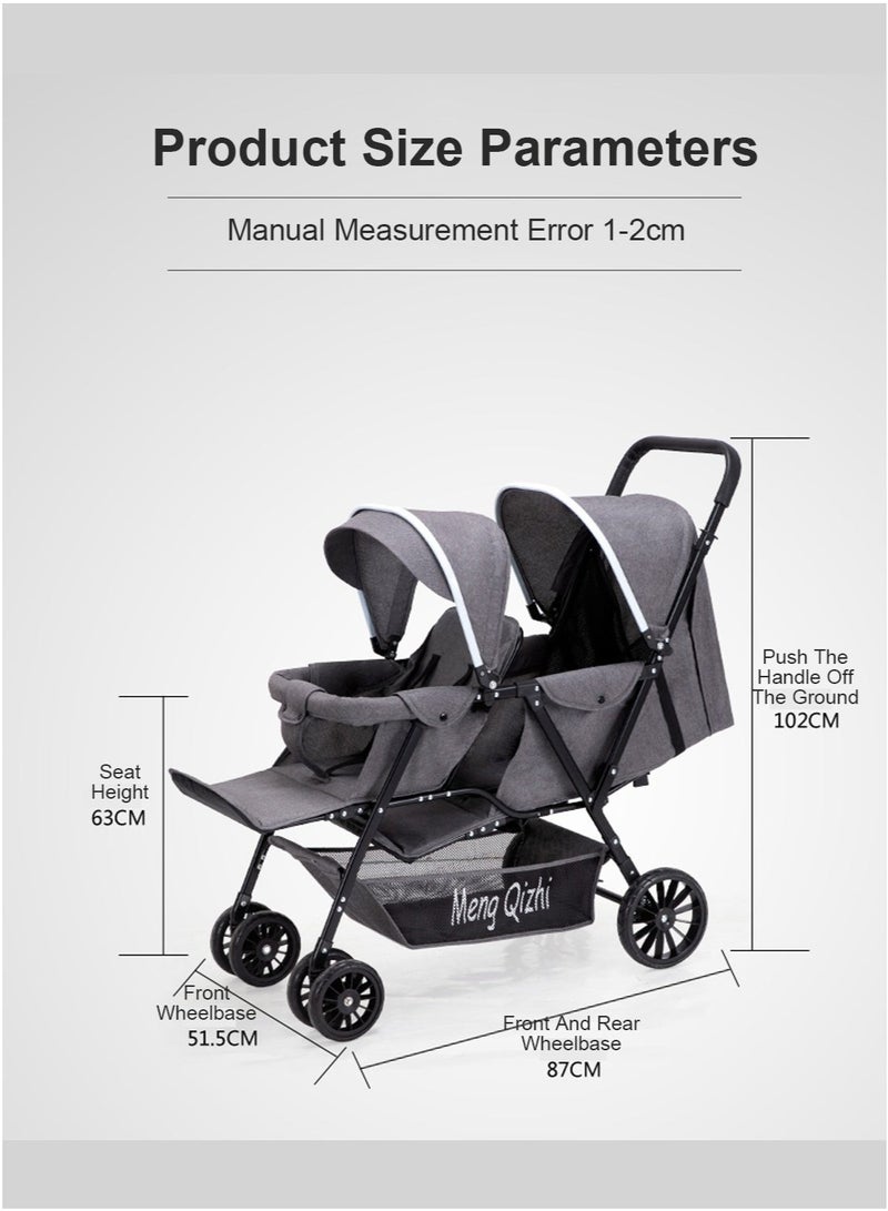Al LIFE Lightweight Travel Double Stroller for Twins - Easy Fold Compact Design, Sit-to-Lie Reclining Seats - Image 5