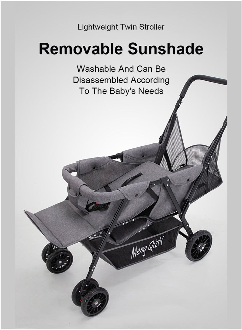 Al LIFE Lightweight Travel Double Stroller for Twins - Easy Fold Compact Design, Sit-to-Lie Reclining Seats - Image 2