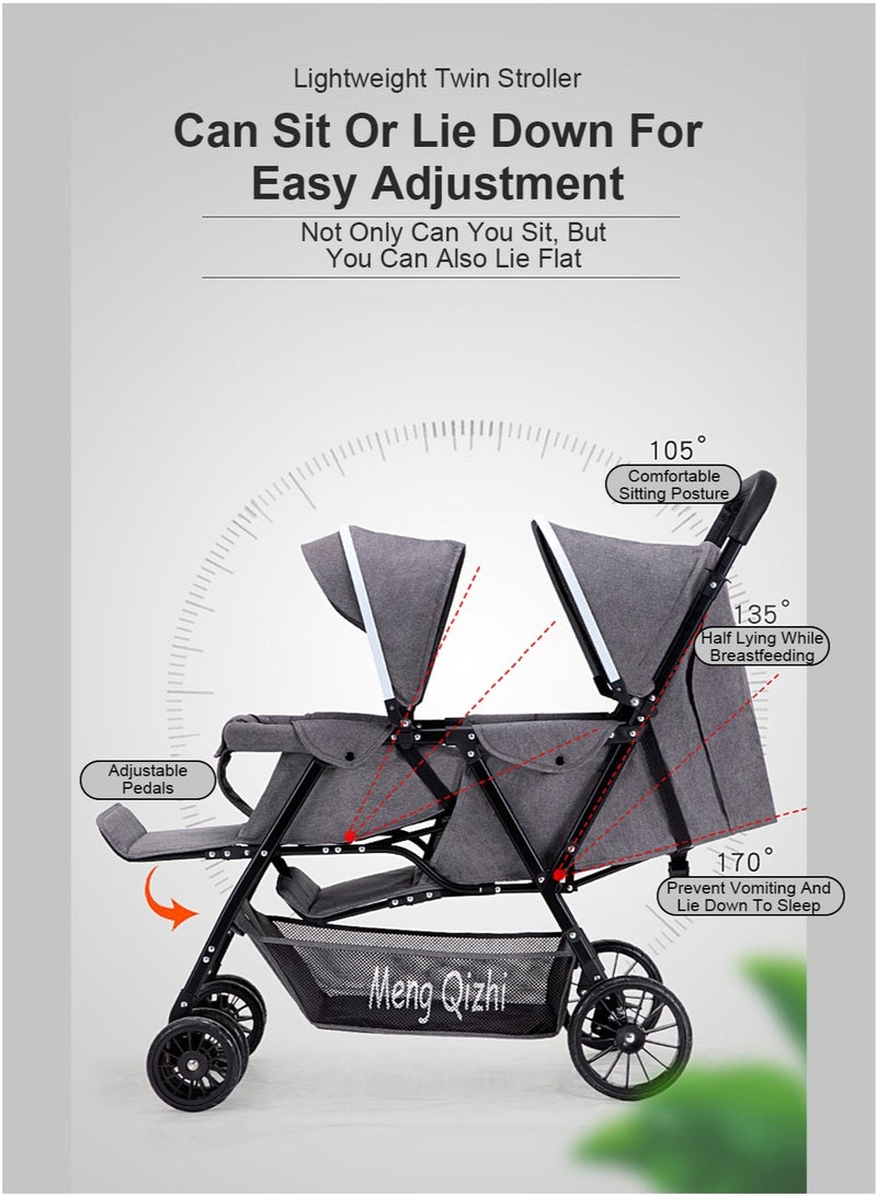 Al LIFE Lightweight Travel Double Stroller for Twins - Easy Fold Compact Design, Sit-to-Lie Reclining Seats - Image 4